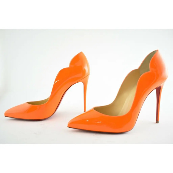 Christian Louboutin Hot Chick 100 Patent Fluo Fizz Orange Neon Heel Pump 36.5 - Picture 9 of 12